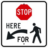 R1-5bL Stop Here for Pedestrians Left Sign 